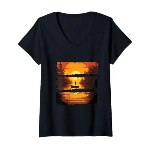 Womens Golden Horizons: A Sunset Serenity V Neck T Shirt