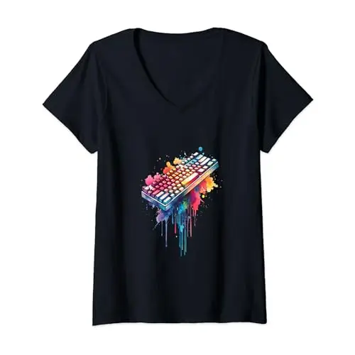 Womens Graffiti Style Keyboard: Creative Chaos V Neck T