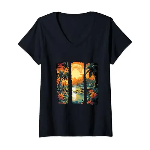 Womens Island Bliss Paradise Sunset at a Tropical Oasis V