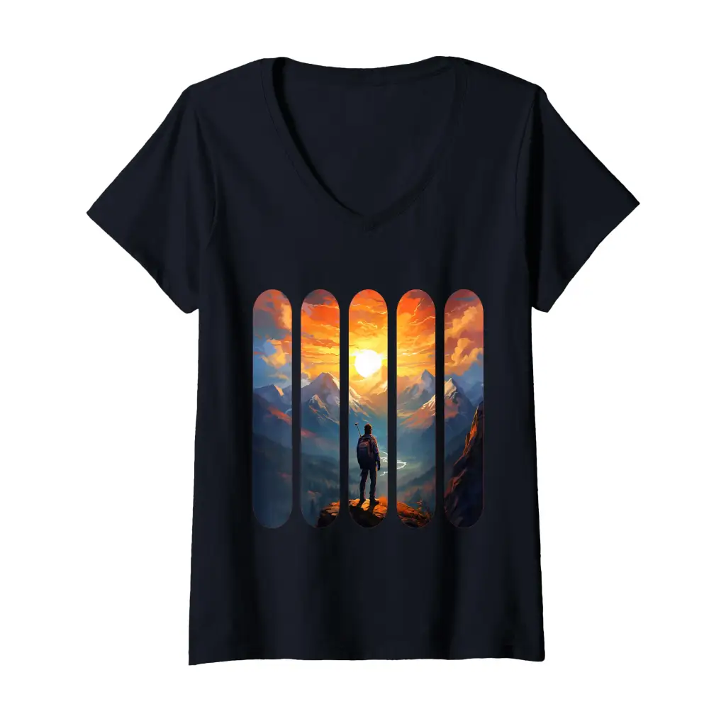 Womens Majestic Ascent: Sunrise Over the Peaks V Neck T
