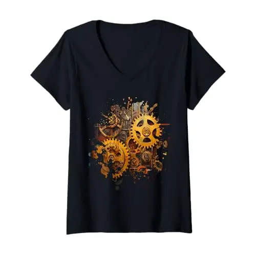 Womens Mechanical Rhythms: Gears in Motion V Neck T Shirt