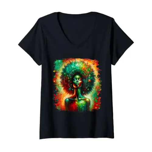 Womens Melanin Queen’s Radiance V Neck T Shirt Apparel