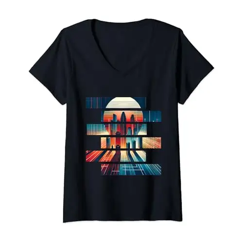 Womens Metropolis Mosaic: Sunset in Segments V Neck T Shirt