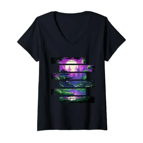 Womens Moonlit Sanctuary: Twilight Reflections V Neck T