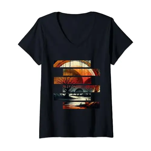 Womens Mystic Twilight Silhouette Embraces Dusk V Neck T