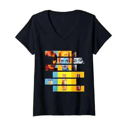 Womens Pop Art Fusion: Fragmented Faces & Soda Bottles V