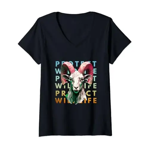 Womens Ram’s Call: Protecting Wildlife in Bold Color V Neck