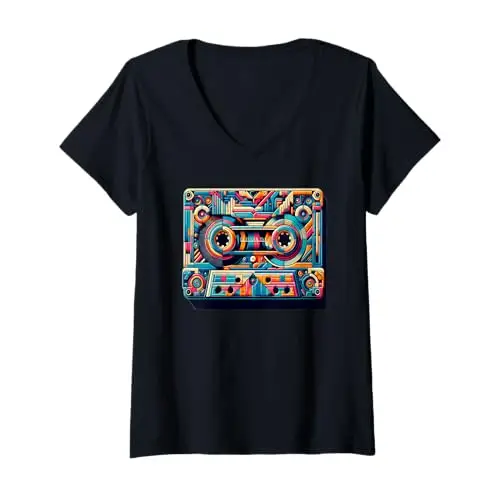 Womens Retro Future Mixtape: A Cassette Reimagined V Neck T