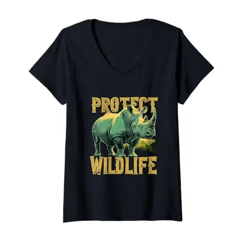 Womens Rhino Guardian of the Wild: Protect Wildlife V Neck
