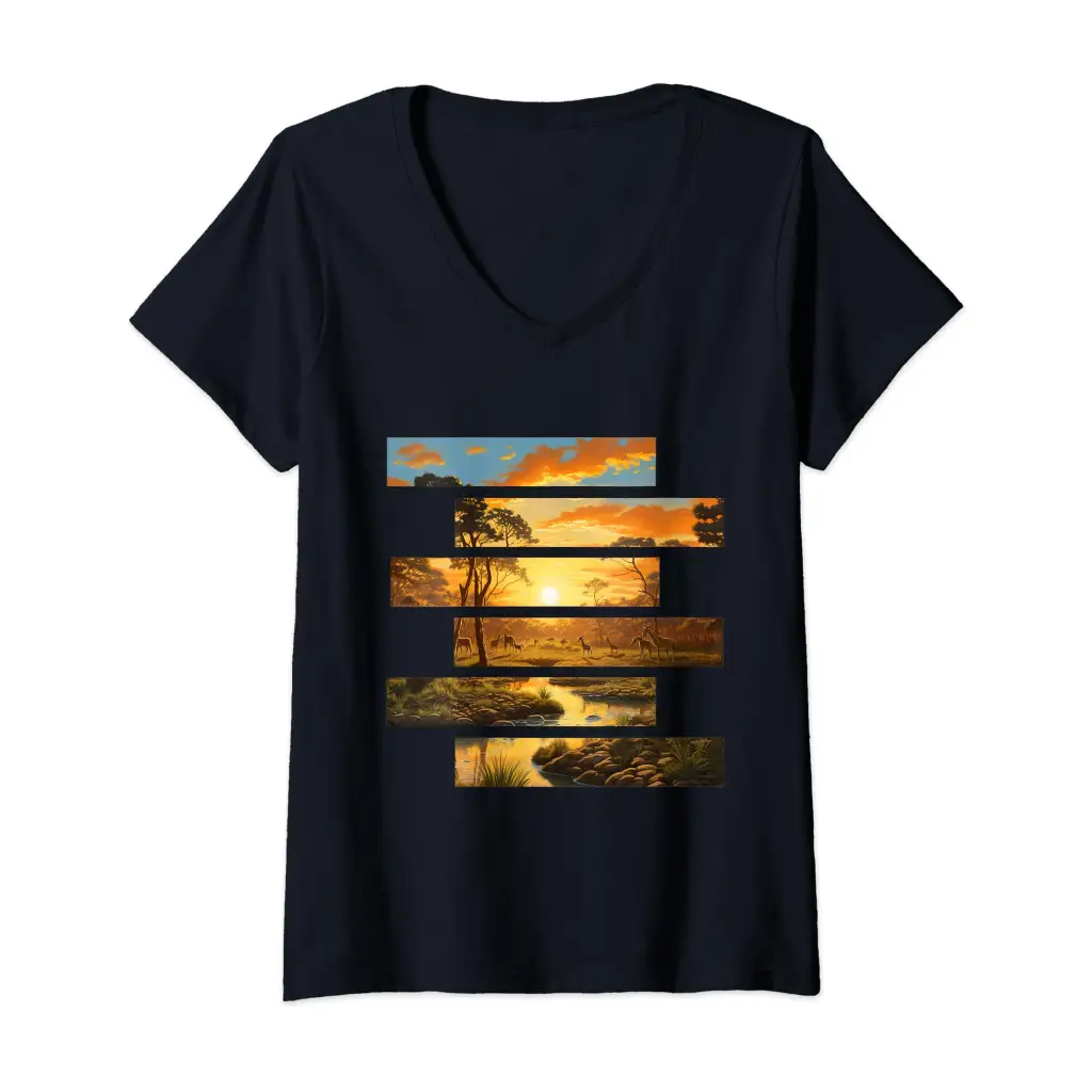 Womens Savanna Serenity: Wildlife Wanderlust V Neck T Shirt