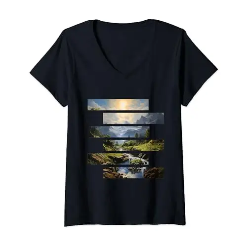 Womens Serene Mountain Landscape Design with Waterfall V