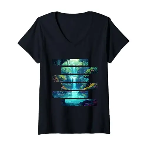 Womens Serenity Falls: Hidden Jungle Cascades V Neck T