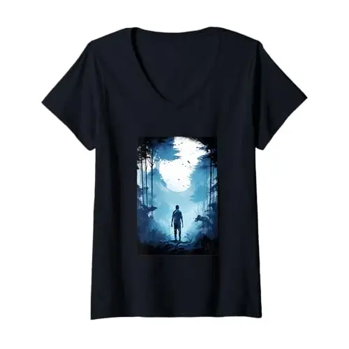 Womens Solitary Wanderer: Into the Mist V Neck T Shirt