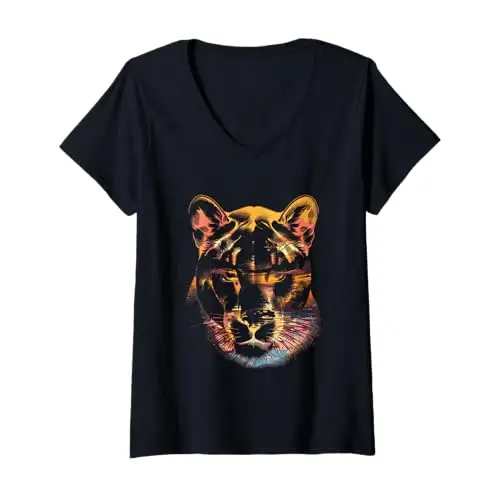 Womens Sundown Stalker: Panther in the Wild V Neck T Shirt