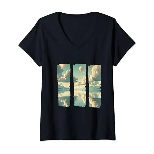 Womens Tranquil Reflections: Serene Lake and Mountain Range