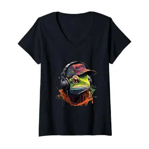 Womens Urban Drip Hustle: The Hip Hop Frog V Neck T Shirt