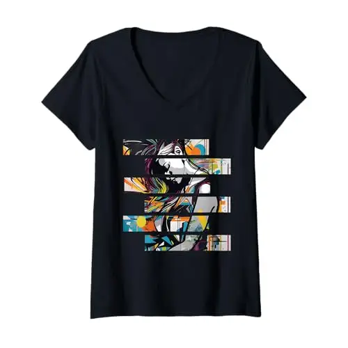 Womens Urban Flow: Fragmented Rhythms V Neck T Shirt Apparel