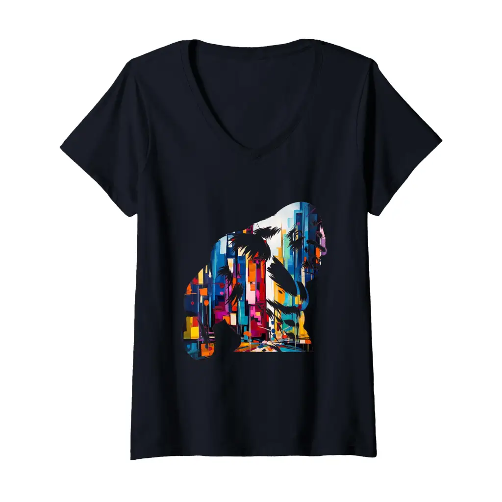 Womens Urban King: Abstract Gorilla in the City V Neck T