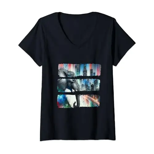 Womens Urban Majesty: Elephant Against Vibrant Skyline V