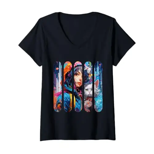 Womens Urban Odyssey: Vibrant Perspectives V Neck T Shirt