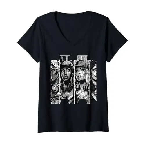 Womens Urban Rhythm: Bold Hip Hop Queens V Neck T Shirt
