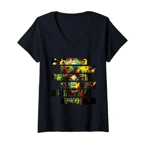 Womens Vibrant Fusion: Dripping Identity V Neck T Shirt
