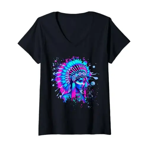 Womens Vibrant Warrior: Spirit of Strength V Neck T Shirt