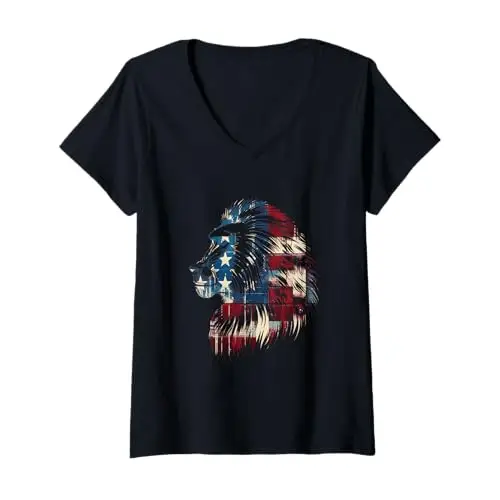 Womens Wild Patriot: Celebrating Animal Patriotism V Neck T