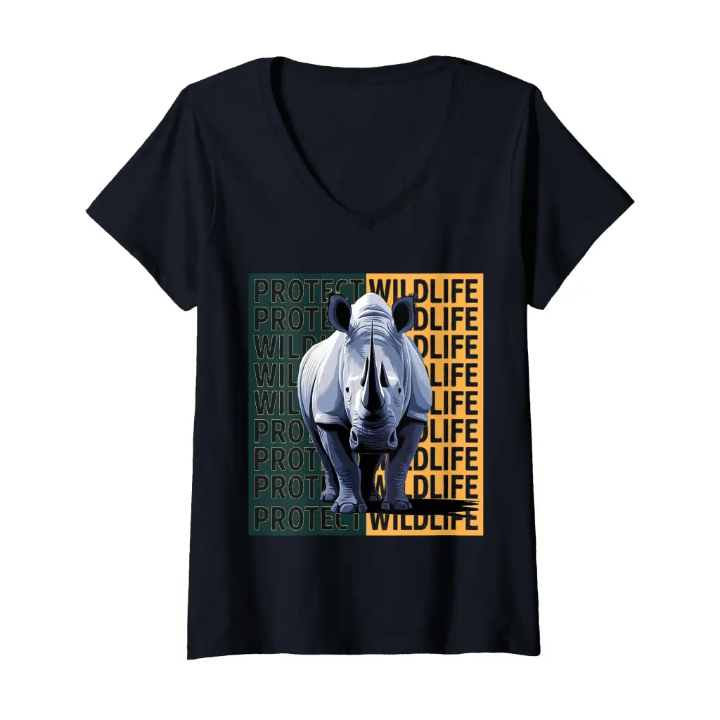 Womens Wild Rhino: A Call to Protect Wildlife V Neck T