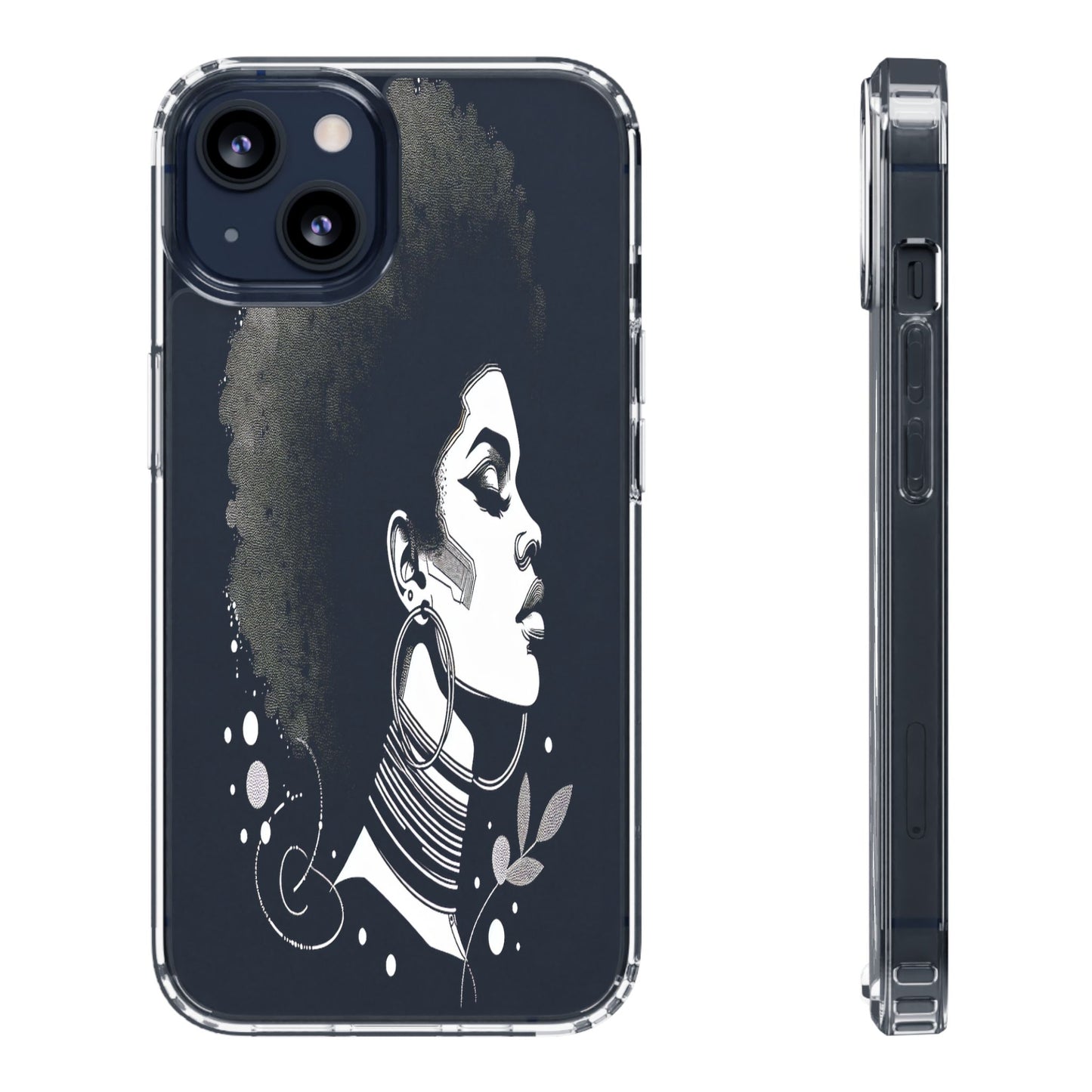 Transparent Afro Goddess Portrait Iphone Case Compatible With Iphone 16 15 14 - Clear Phone Cover
