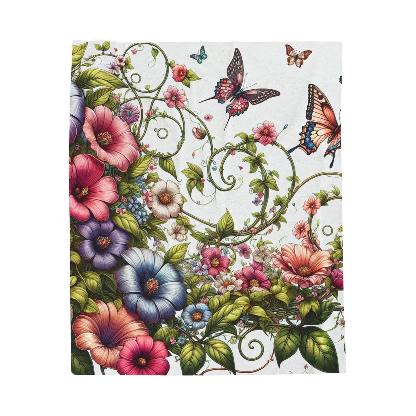 Butterflies and Springtime Blooms- Plush Blanket