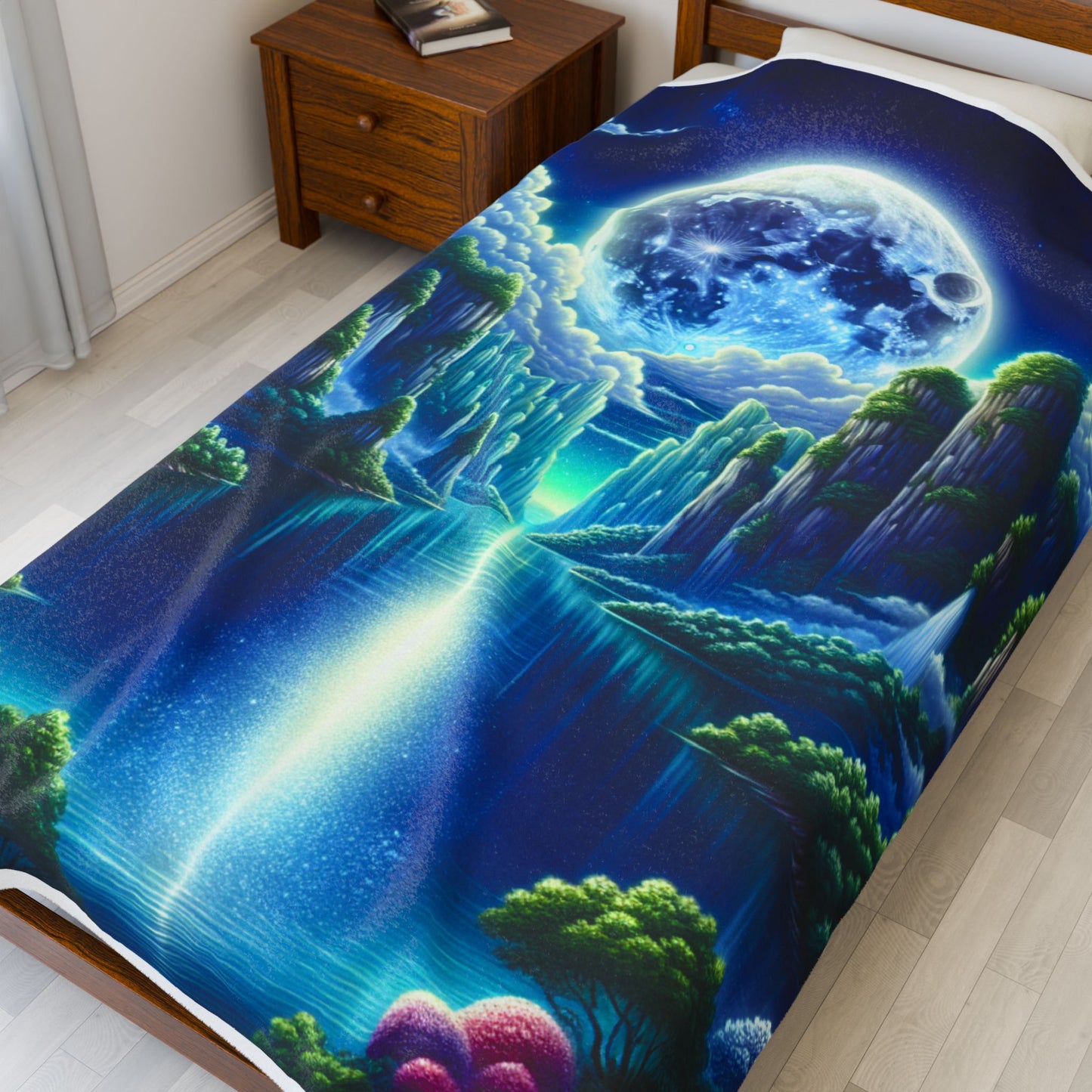 Moonlit Realm of Tranquility - Plush Blanket