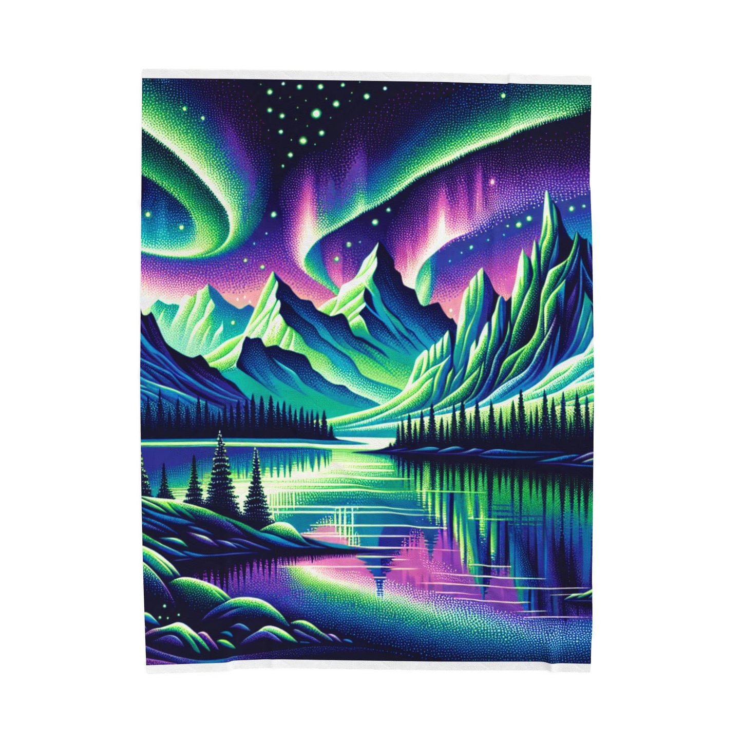 Northern Lights Above the Peaks - Plush Blanket