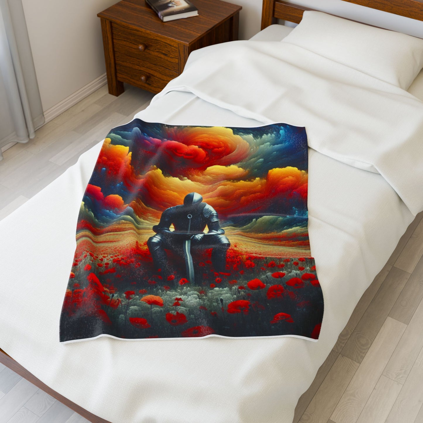 Knight's Contemplation in a Field of Dreams - Plush Blanket