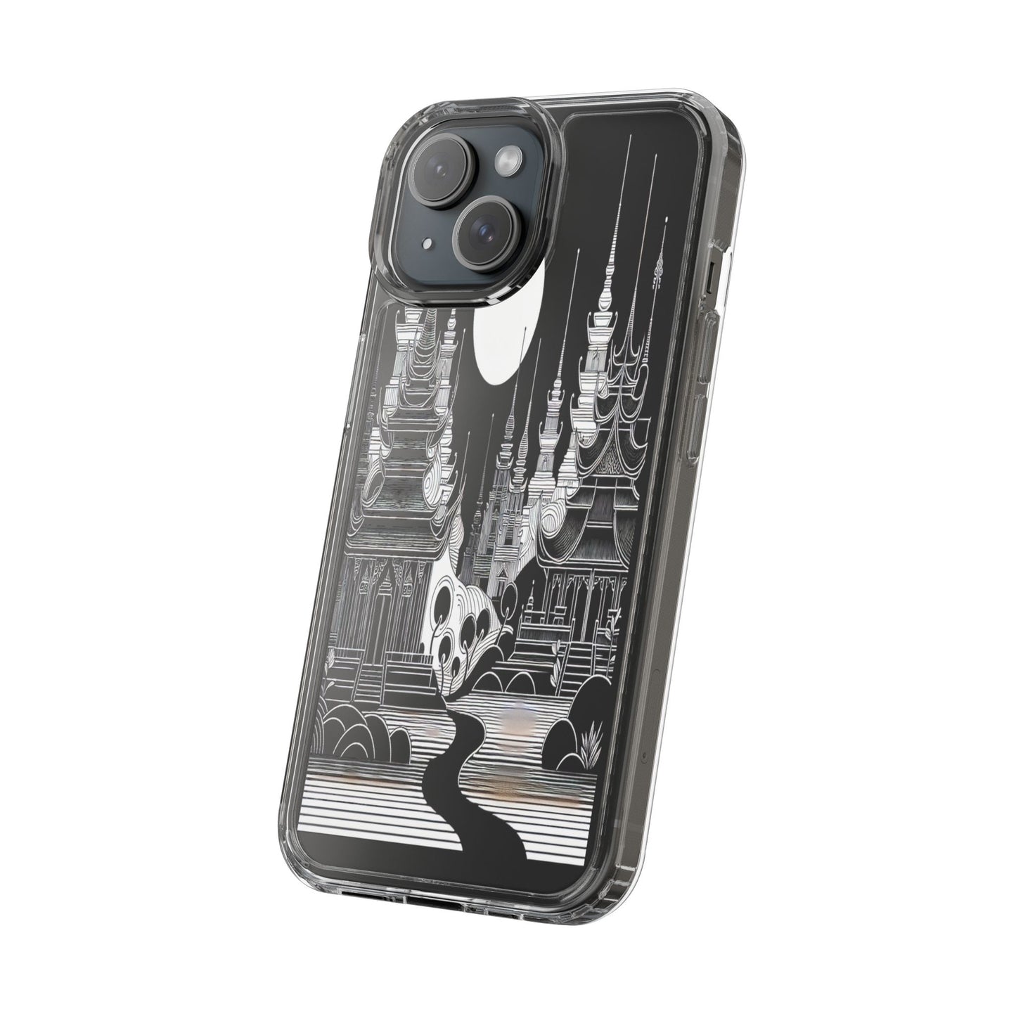 Transparent Temple Silhouette Under Bright Moon Iphone Case Compatible With Iphone 16 15 14 - Clear Phone Cover