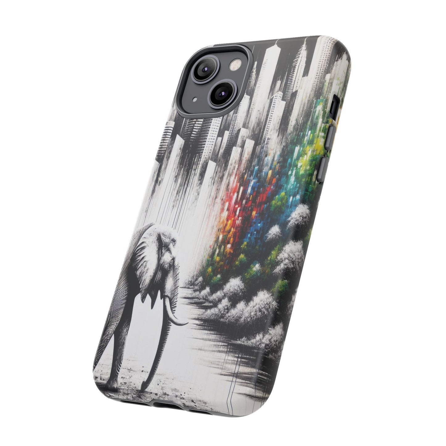 Protective Elephant's Journey Through the Cityscape Iphone Case Compatible With Iphone 16 15 14 - Phone Cover