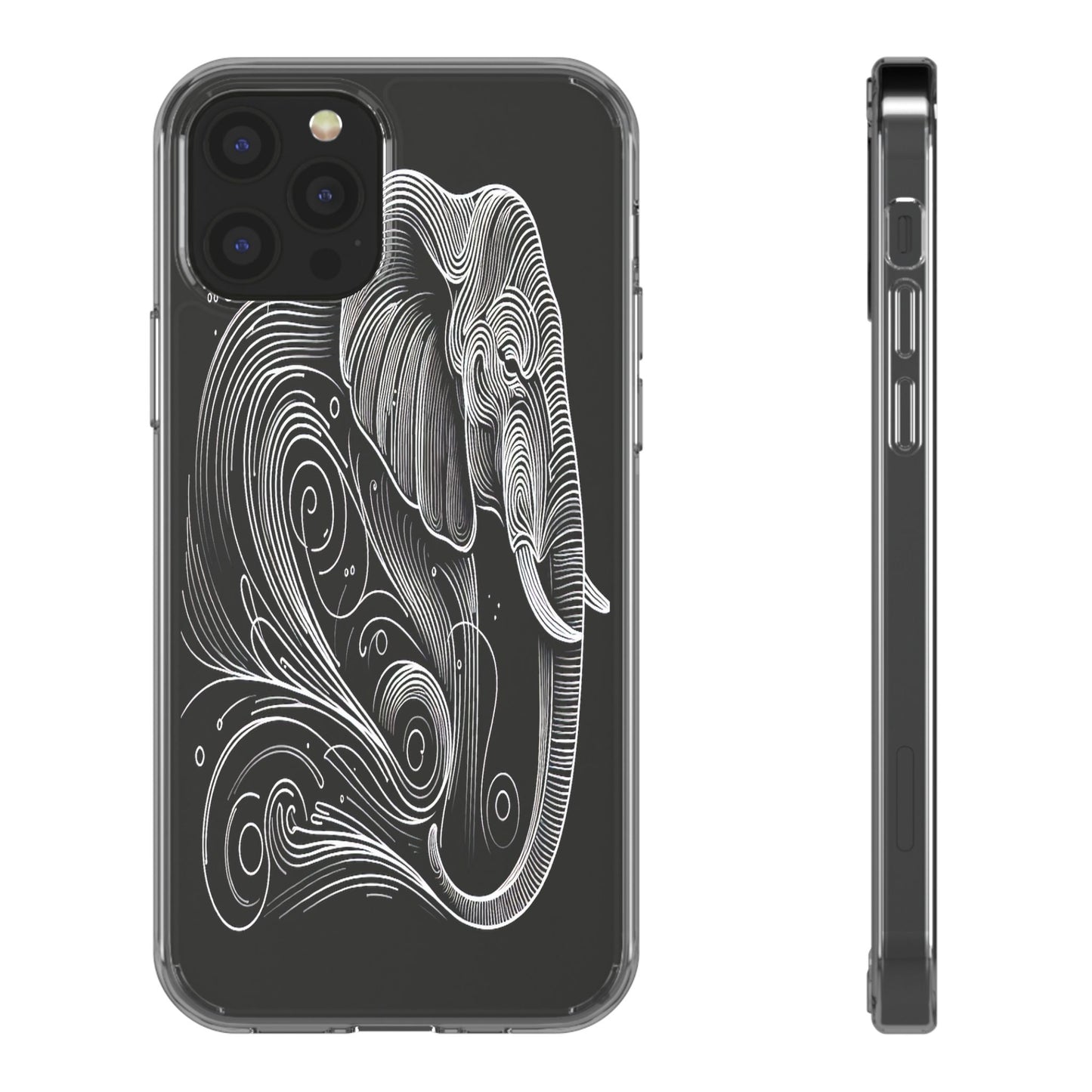 Transparent Elephant in Flowing Lines Iphone Case Compatible With Iphone 16 15 14 - Clear Phone Cover