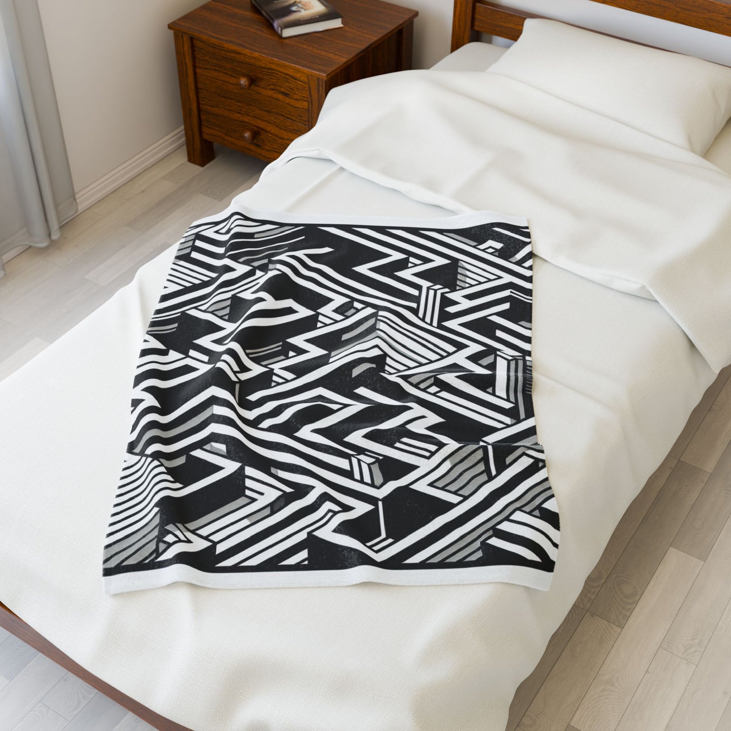 Maze of Depth and Contrast - Plush Blanket