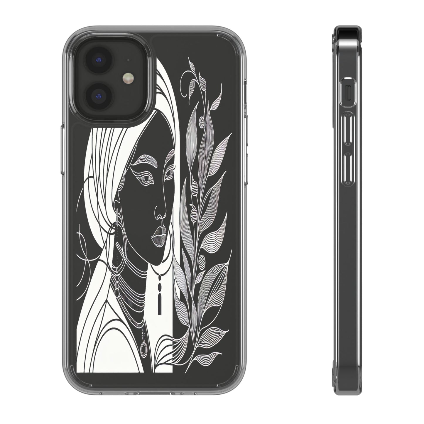 Transparent Mystical Portrait in Lines Iphone Case Compatible With Iphone 16 15 14 - Clear Phone Cover