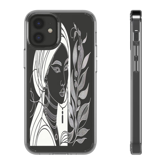 Transparent Mystical Portrait in Lines Iphone Case Compatible With Iphone 16 15 14 - Clear Phone Cover