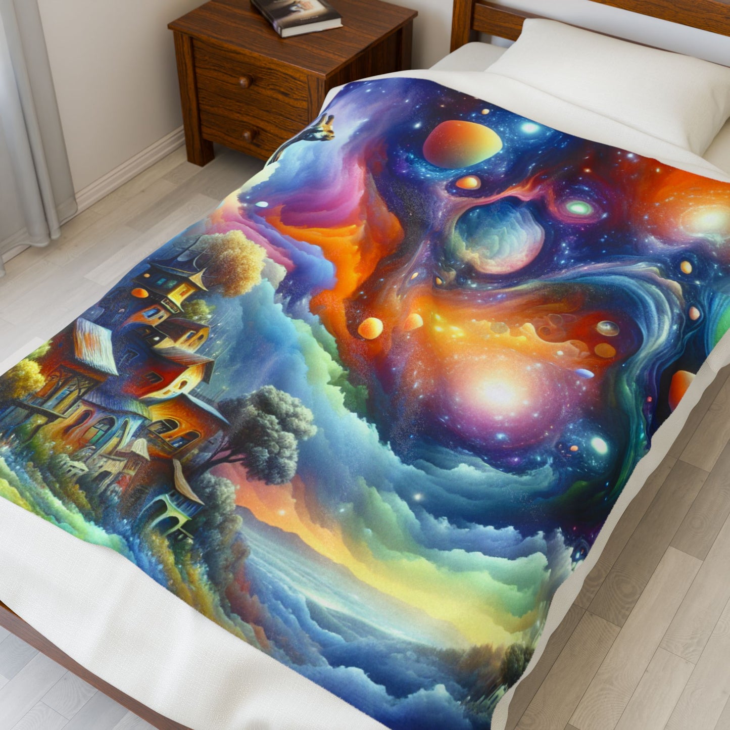 Giraffe's Cosmic Expedition - Plush Blanket
