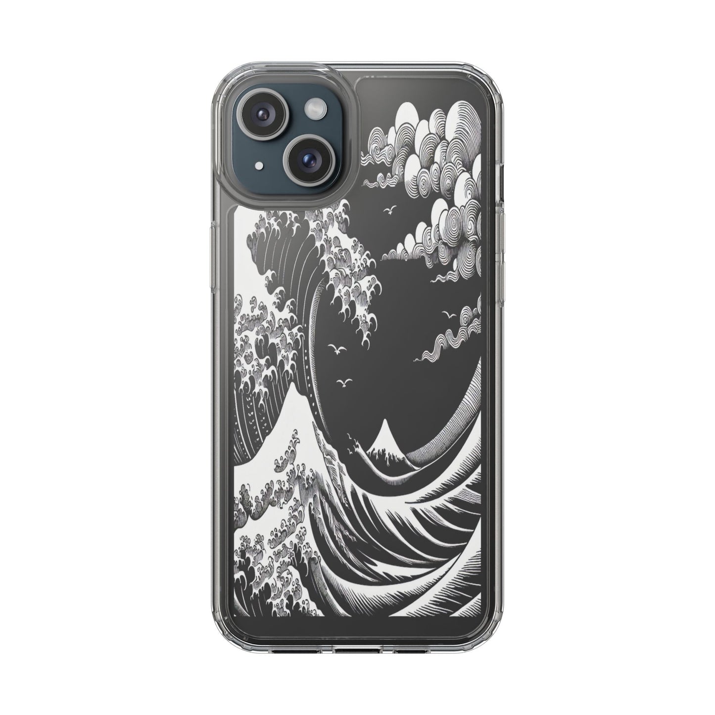 Transparent Waves and Mountains Iphone Case Compatible With Iphone 16 15 14 - Clear Phone Cover