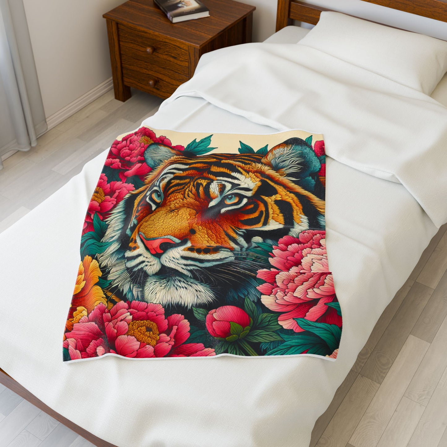 Tiger Amidst Blossoms - Plush Blanket