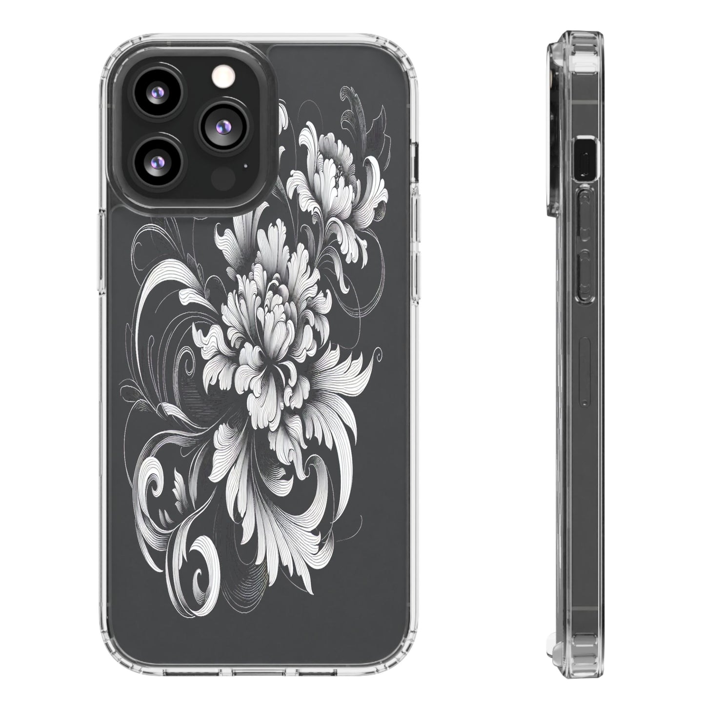 Transparent Intricate Flourish Design Iphone Case Compatible With Iphone 16 15 14 - Clear Phone Cover