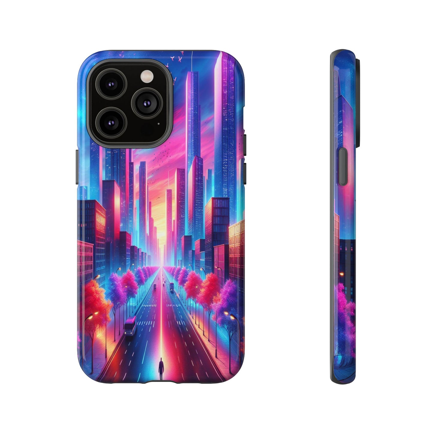 Protective Wanderer in a Luminous Cityscape Iphone Case Compatible With Iphone 16 15 14 - Phone Cover