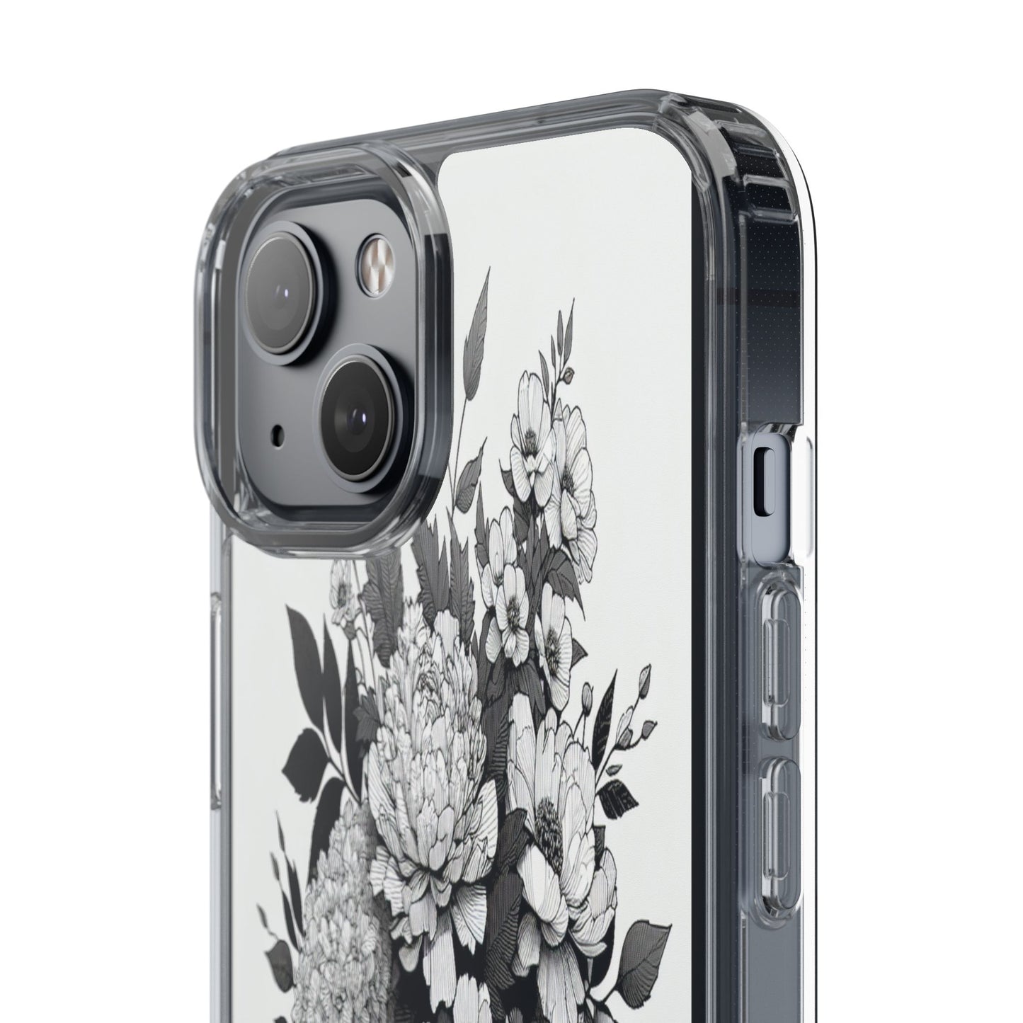 Transparent Floral Arrangement in Black and White Iphone Case Compatible With Iphone 16 15 14 - Clear Phone Cover