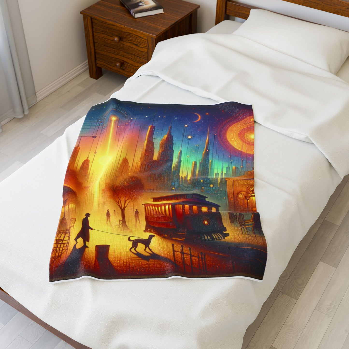 Evening Stroll in the Illuminated City - Plush Blanket
