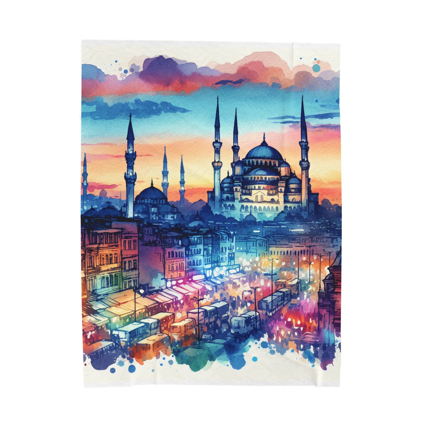 Bustling Evening in the Bazaar - Plush Blanket