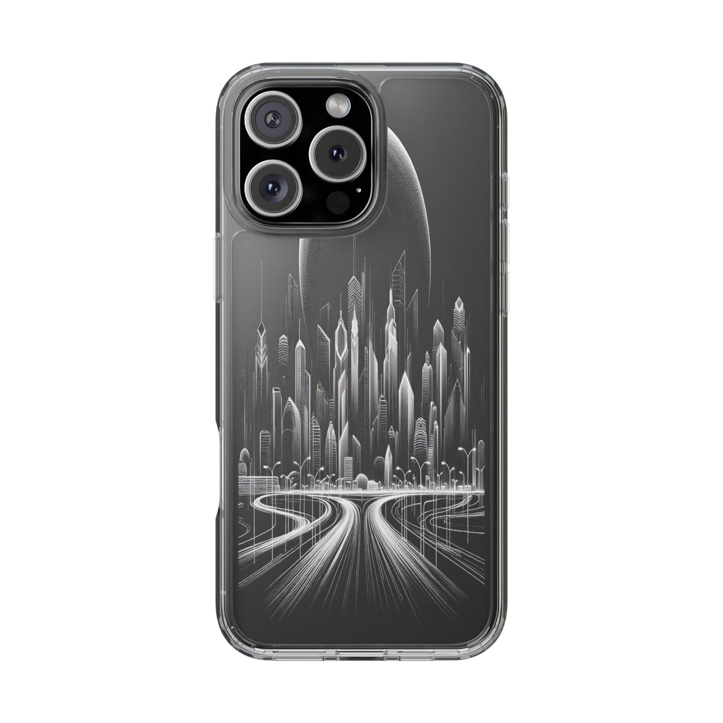 Transparent Futuristic Skyline Journey Iphone Case Compatible With Iphone 16 15 14 - Clear Phone Cover