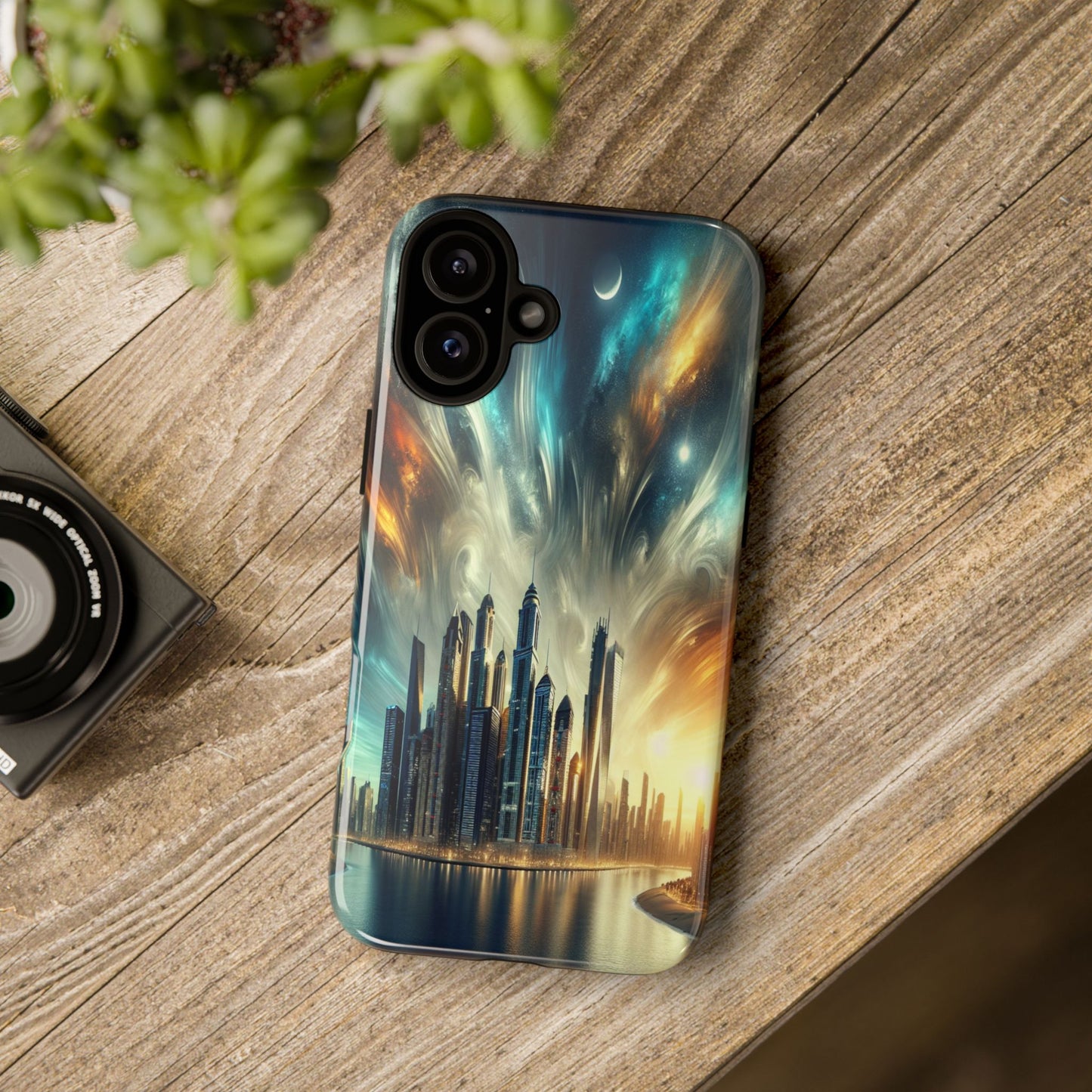 Cityscape under Celestial Tapestry - Phone Case